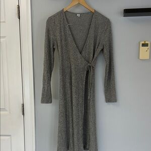 Wrap Sweater Dress Heather Grey Sz M